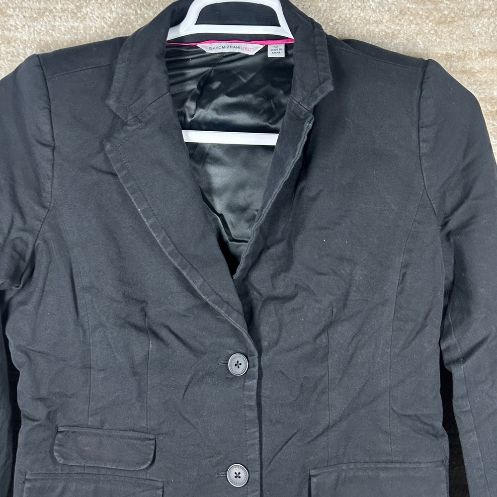 Isaac Mizrahi Womens Quiet Luxury 90s Minimalist Two Button Blazer Black Size 12